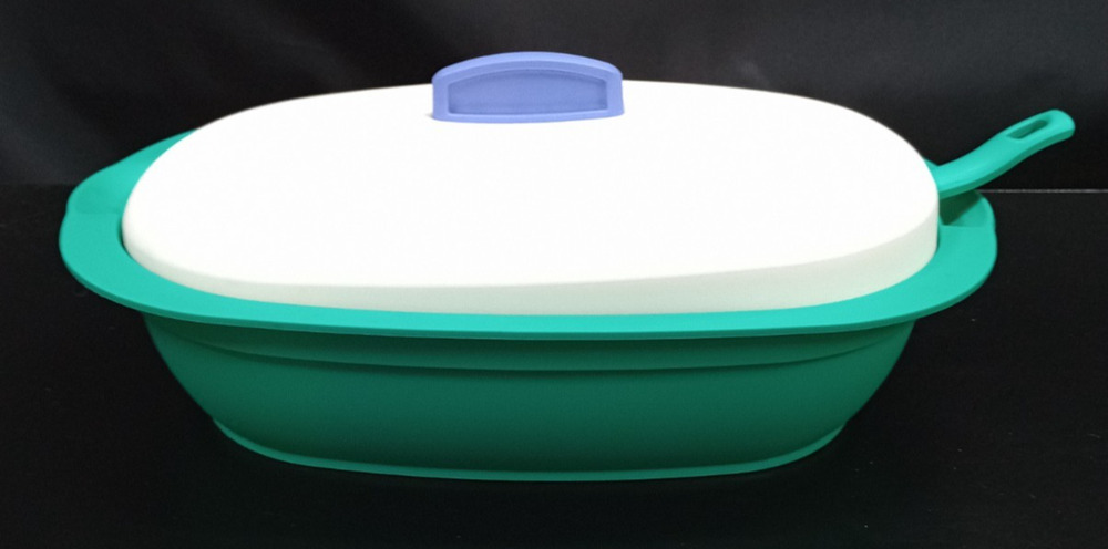 VGC TUPPERWARE LEGACY Green & WHT OVAL ENTREE VEG & RICE SERVER + LID 3183C